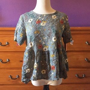 Blue and floral babydoll shirt